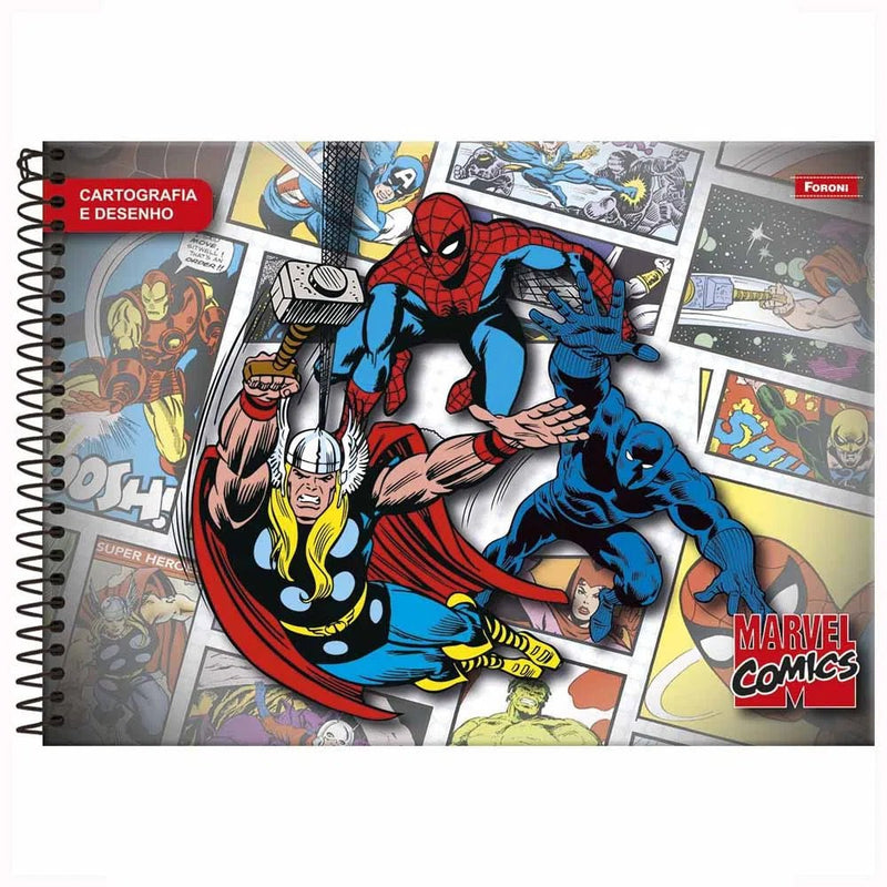 Caderno de Cartografia e desenho Marvel Comics 80 Folhas Foroni - Ladies Creative