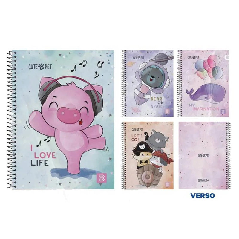 Caderno Espiral Capa Dura Universitário 10Matéria 160 Folhas Cut Pet Lançamento - Ladies Creative