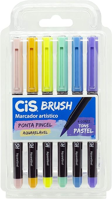 Caneta Pincel Brush Aquarelável 6 cores pastel - Cis - Ladies Creative