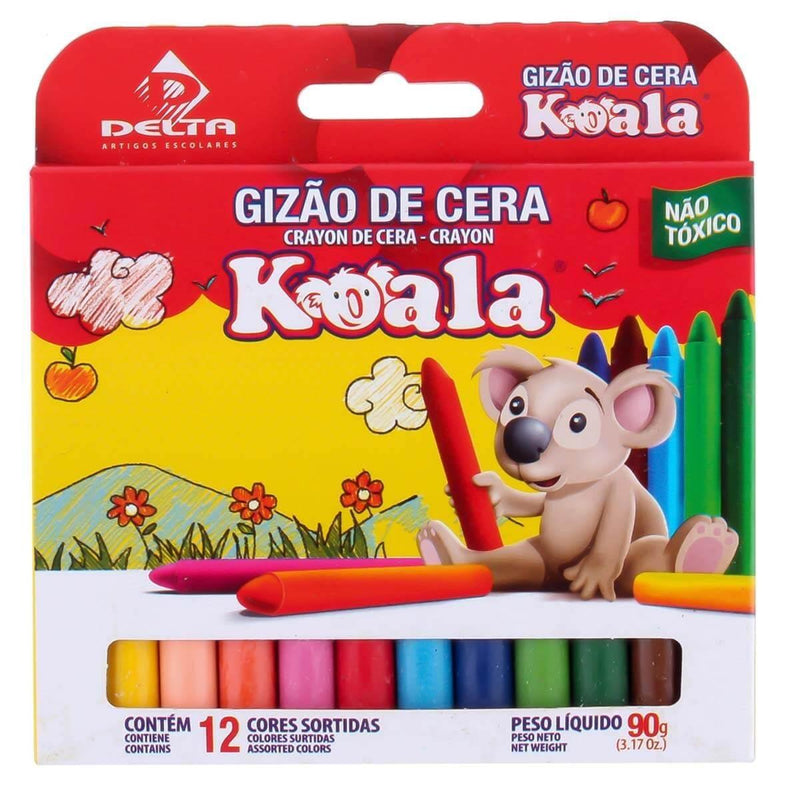 Giz de Cera - Grosso Longo - 12 Cores - Redondo - Koala - Ladies Creative