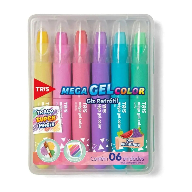 GIZ DE CERA RETRÁTIL TRIS MEGA GEL COLOR CORES PASTEL 06 cores - Ladies Creative