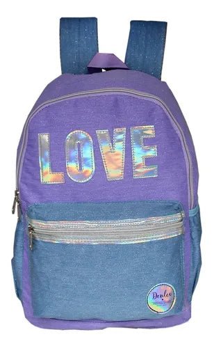 Mochila Casual Trabalho Passeio Love Holográfica Facu Denlex - Ladies Creative